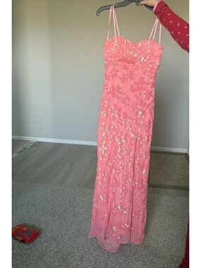 Strapless Pink Sequin Embellished Evening Gown